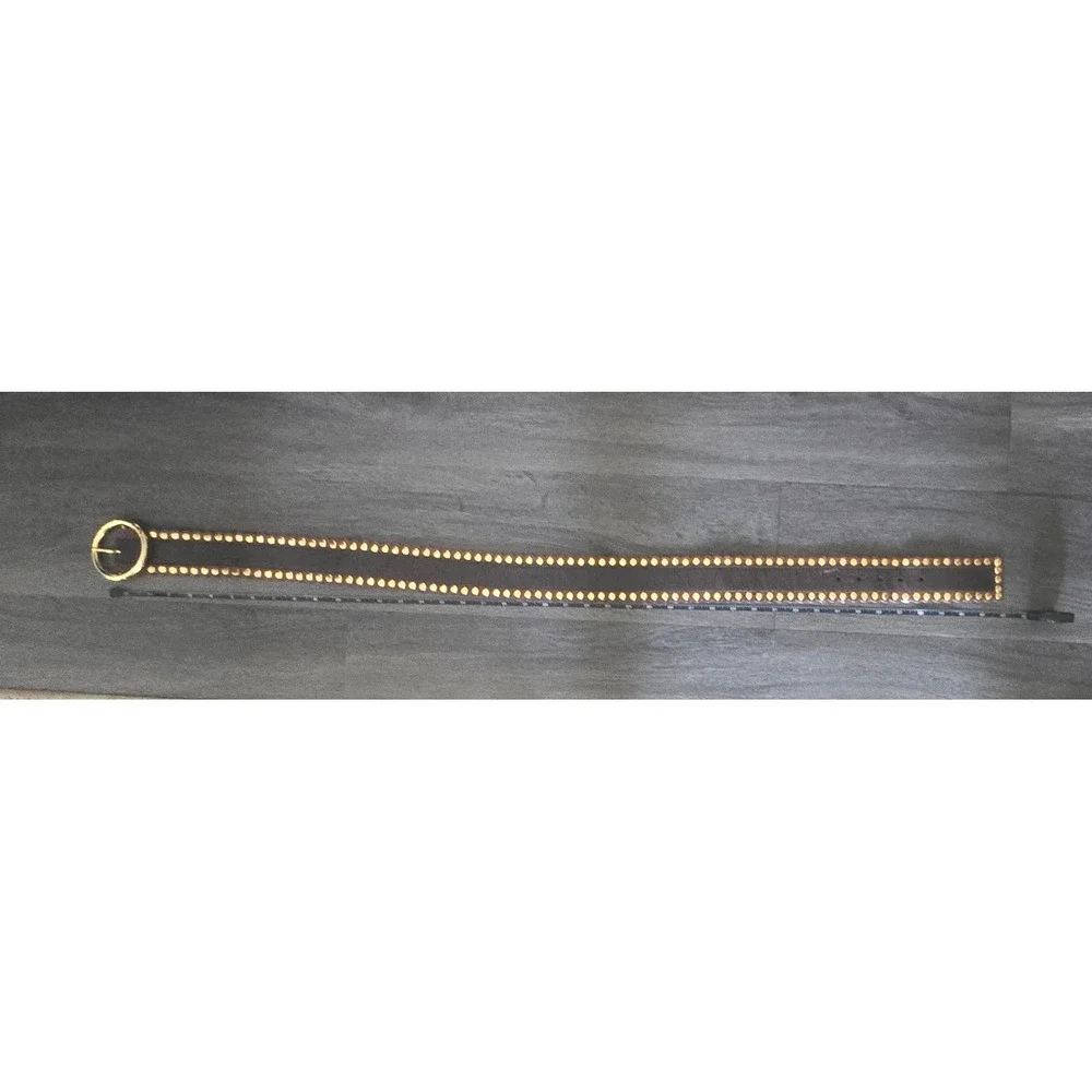 Michael Kors Brown Leather Studded Scalloped Edge Gold Buckle Belt Large‎